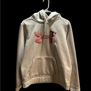 Under Armour Off-White Hoodie with Pink Camo Emblem